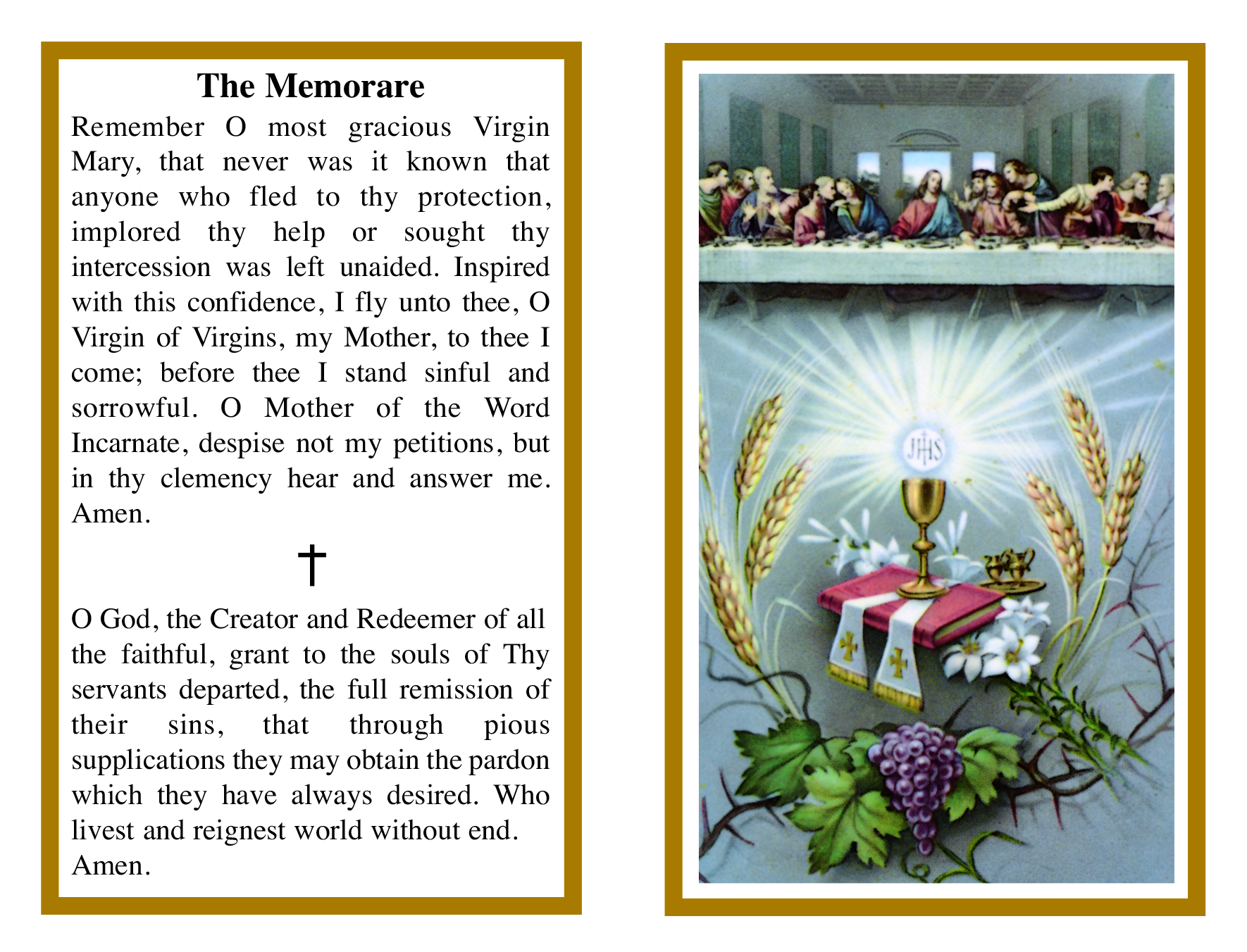 The Last Supper & Holy Eucharist Memorial Mass Card